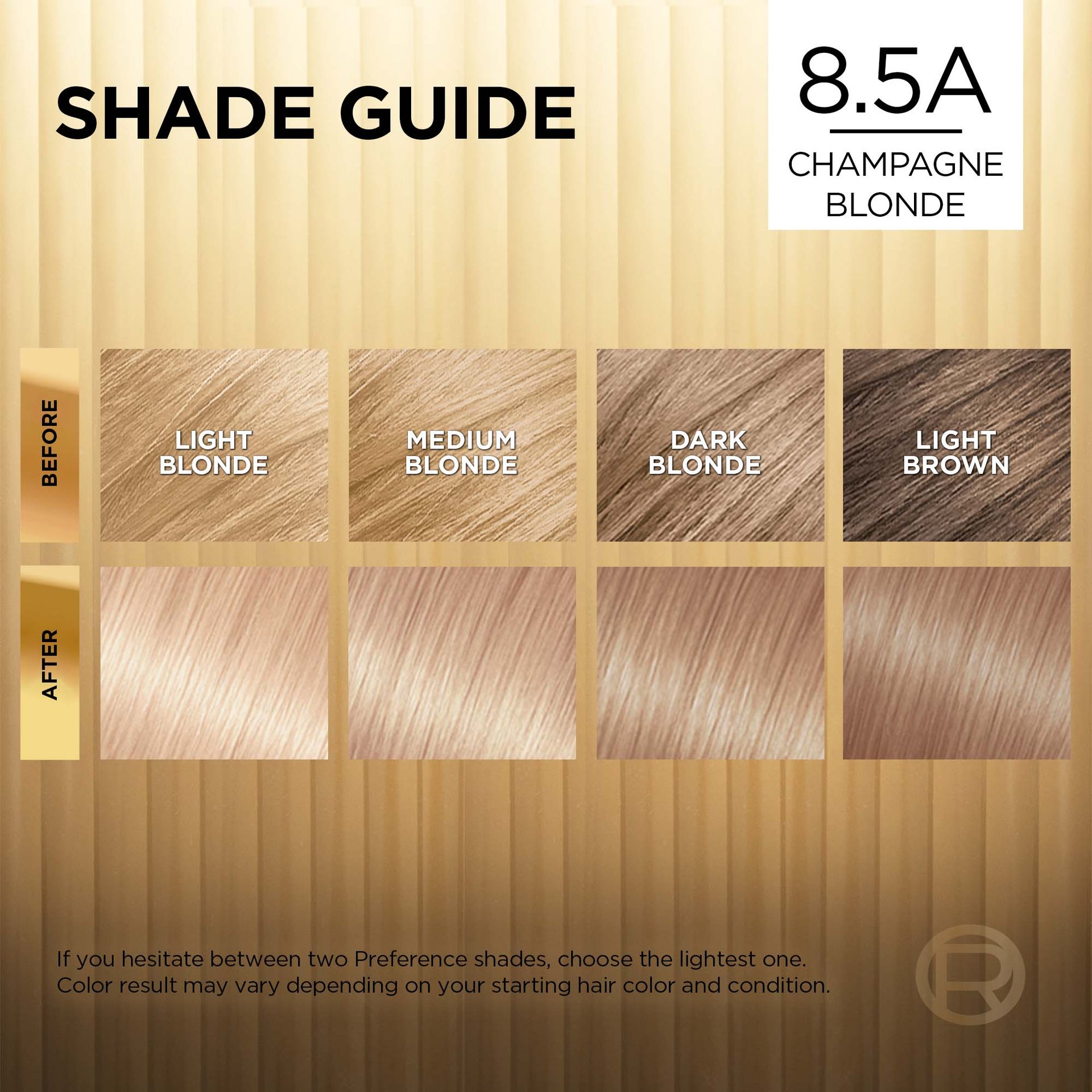 Hair before and after using Superior Preference 8 1/2A Champagne Blonde